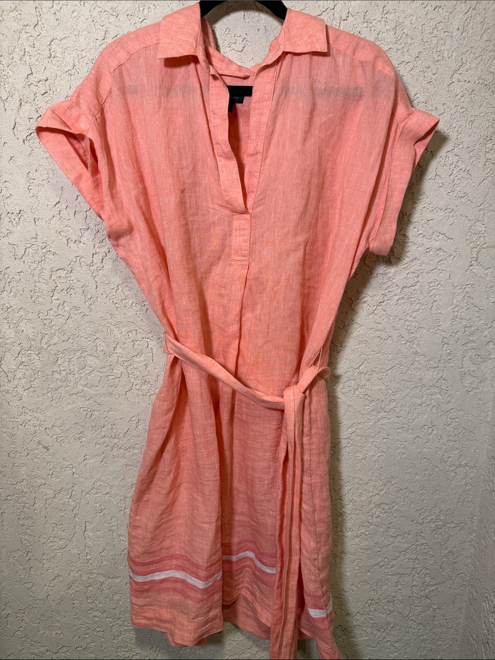 Talbots Coral Linen Belted Shirt Dress Size Large - Picture 3 of 5